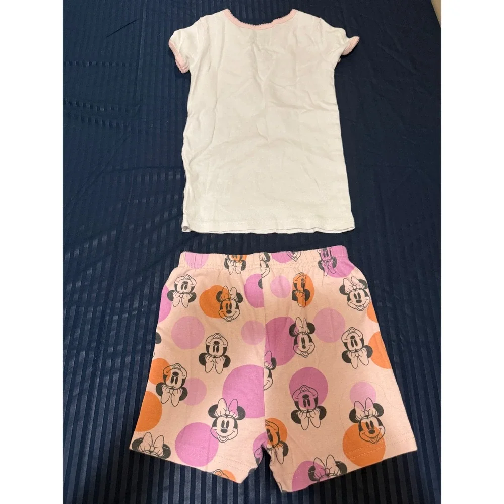 Disney Minnie Mouse Girls Pajama Set Size 6 Pink White Cotton Short Sleeve Snug